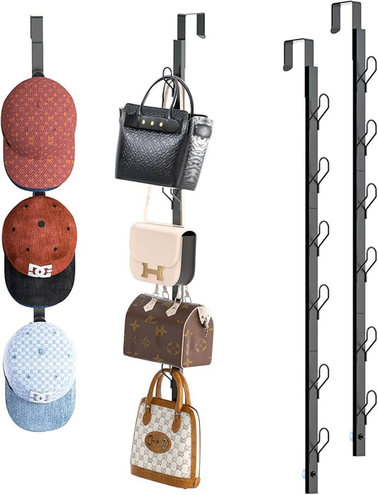 Over The Door Hooks 2 Pack,12 Heavy Duty Towel Rack All Metal Coat Hanger for Jacket Robe Hat Purse Bags in Bathroom Bedroom Dorm, 28.3 Inches, Black