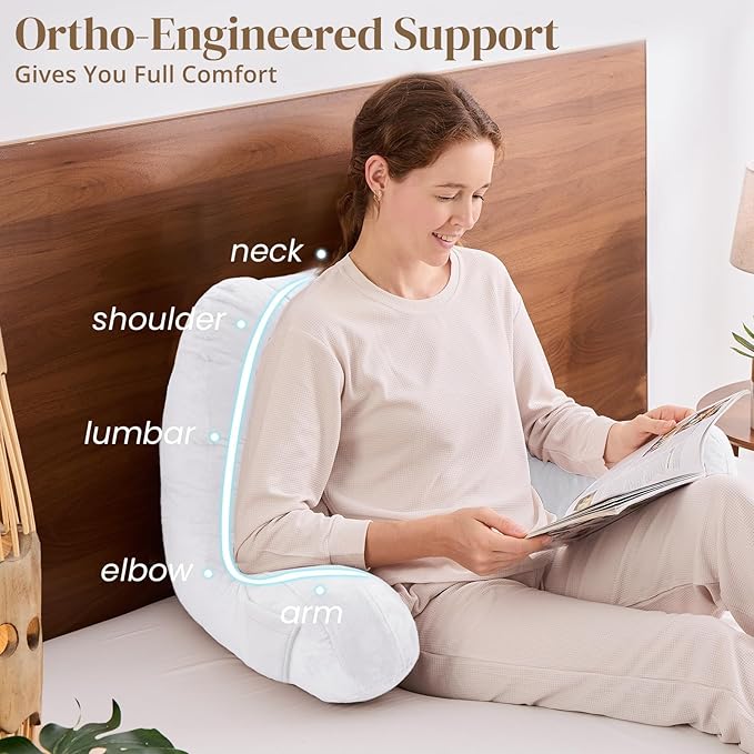 Sasttie Reading Pillow, Pillows for Reading or Relaxing – Ergonomic Support for Head, Neck, Back, and Lumbar, 21-Inch, White