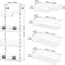 Orimade Over The Door Shower Caddy Adjustable 4 Tier White,Bathroom Hanging Organizer Shelf Rustproof with 4 Hooks,Shower Basket with Soap Holder and Suction Cup