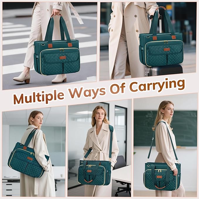 RAINSMORE Teacher Tote Bag for Women Work Bags 15.6 Inch Laptop Tote Bag with Large Cup Holder Nurse Bag Computer Handbag