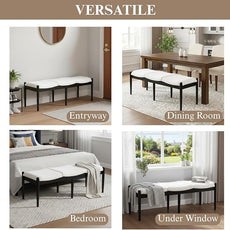 DUOMAY 55'' Modern Ottoman Bench, Chenille Upholstered Entryway Bench Bedroom Bench with Wood Legs, End of Bed Bench for Bedroom, Living Room, Corners, Kitchen, White