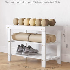 SONGMICS Shoe Rack Bench, 3-Tier Bamboo Shoe Storage Organizer, Entryway Bench, Holds Up to 286 lb, 11.3 x 27.6 x 17.8 Inches, for Entryway Bathroom Bedroom, Cloud White ULBS004W01