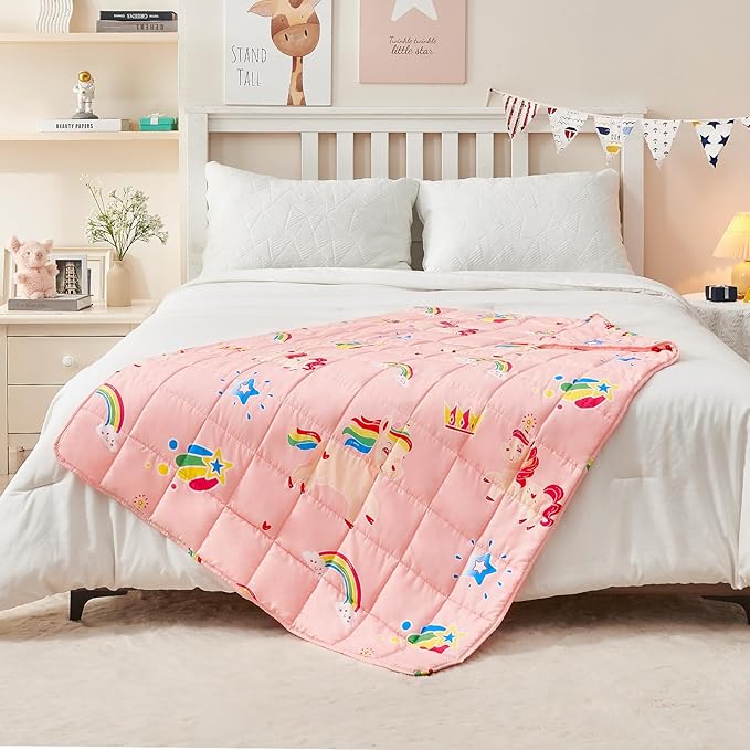 yescool Unicorn Weighted Blanket 3 Pounds Cooling Weighted Lap Blanket, Pink Rainbow Heavy Blanket, Breathable Weighted Throw Blankets Gift for 20-40lbs, 36"x48"