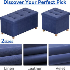 BRIAN & DANY 30 Inches Folding Storage Ottoman Bench, Ottoman with Storage Bench for Bedroom, Living Room, Entryway, Foot Rest with Legs, Blue