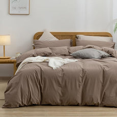 BESTOUCH Duvet Cover Set 100% Washed Cotton Linen Feel Super Soft Comfortable Chic Lightweight 3 PCs Home Bedding Set Solid Pine Bark Brown Cal King