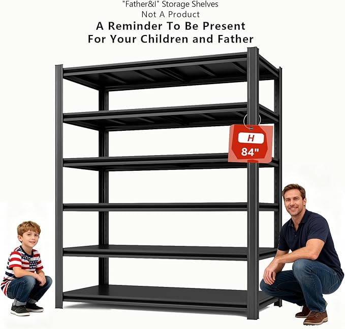 Extra Big/Large 55.12"Wide Father&I Industrial 6-Heavy-Dudy-Shelf-Rack Tall Metal/Steel Adjustable Garage Bin Storage Shelving Stand Shelves Units/System for Shed, 84" H*55.12W * 24" D, Black