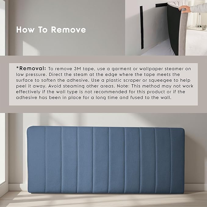 Upholstered King Headboard - Easy Assemble Channel Stitched Headboard King Size Bed - Wall Mounted Headboards with 3D Soundproof Wall Panels Peel & Stick Floating Headboards, Slate Blue