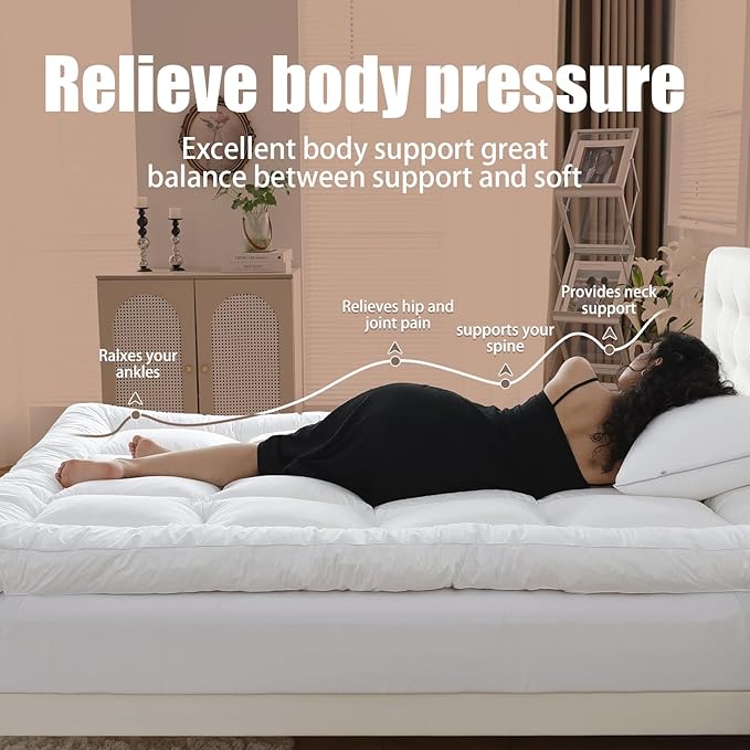 WhatsBedding 5 Inch Memory Foam Mattress Topper King Size, Plus Thicked Down Alternative-Lined, Breathable Fluffy Shredded Memory Foam Filled Pillow Top, 4 Anchor Elastic Bands, 80x78x5 Inch