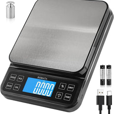 BOMATA Large Kitchen Scale with 0.1g/0.001oz High Precision, 5kg/11lb Bakery Scale with% Percentage Function, USB Rechargeable, Full-View Angle LCD with Backlight, Stainless Steel Pan