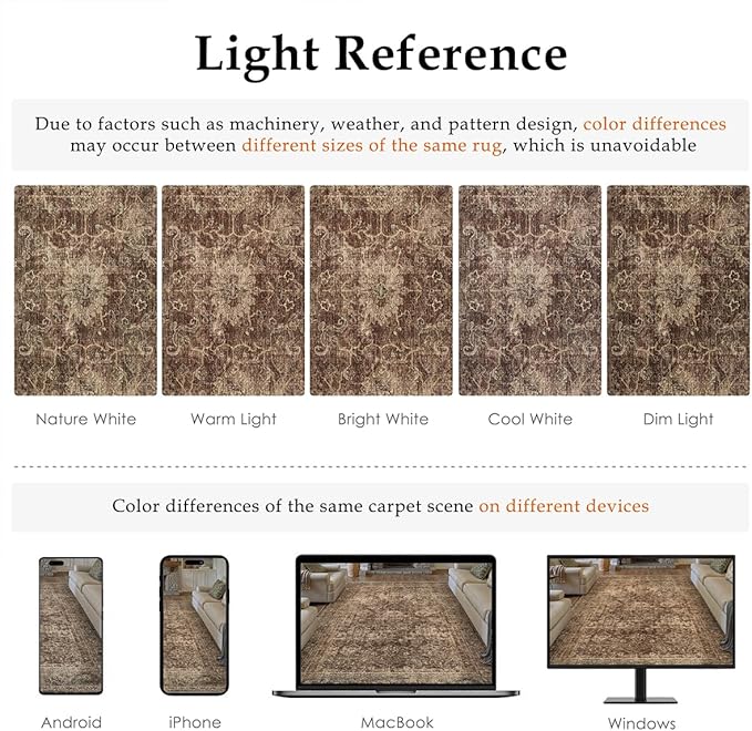 9x12 Rust Vintage Area Rug for Living Room Bedroom Distressed Rustic Large Carpet Non-Slip Low Pile Lightweight Vacuumable Soft Washable Throw Rug for Indoor Dining Room