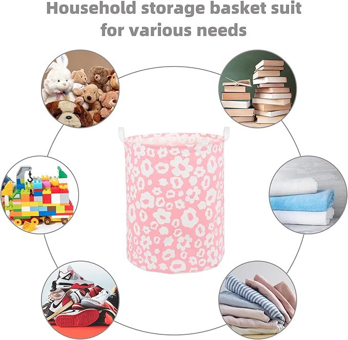 Foldable Baby Laundry Basket Hamper for Nursery Girl kids Clothes laundry hamper basket Portable Tall Collapsible Cute Laundry Basket Organizer, Nursery Storage Basket with Handles (Pink Flowers)