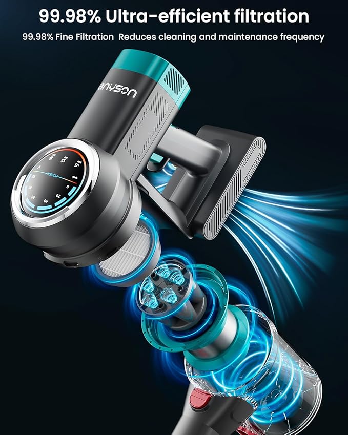 Cordless Vacuum Cleaner, 550W 45KPa Stick Vacuum, Up to 65 Minutes, Self-Standing Cordless Vacuum with OLED Display and Anti-Tangle Brush Roll for Home, Carpets, Hard Floors and Pet Hair