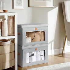 Large Closet Storage Bins - Collapsible Storage Bins with Handles & Window, Fabric Cube Organizer with Lids, Decorative Boxes for Living Room, Closet, Dorm, 6 Pack, Grey