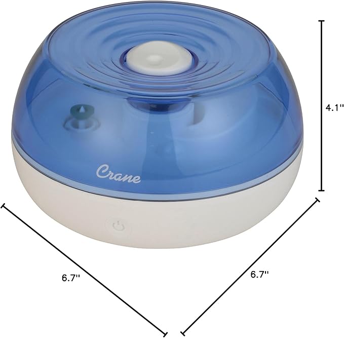 Crane Personal Ultrasonic Cool Mist Humidifier, for Home Bedroom Hotels Travel and Office, 0.2 Gallon, Filter Free, Blue and White (Pack of 2)