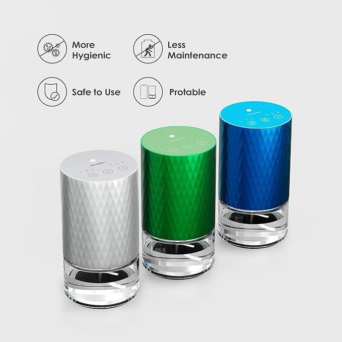 Airversa Essential Oil Diffuser Waterless Aromatherapy Diffusers for Home Large Room, Bedroom, Car, Office, Desk, Battery Operated, Small Diffuser for Pure Scent, 100mL Capacity, AN5 (Silver)