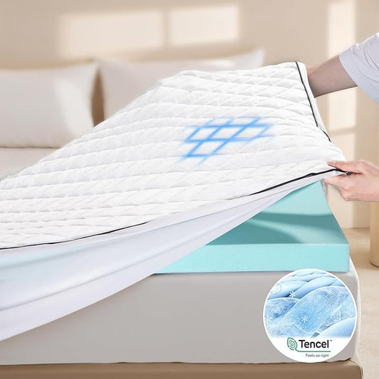 Queen Memory Foam Mattress Topper,Dual Layer Gel Memory Foam & Mattress Topper Queen for Pressure Relief and Medium Firm Support,CertiPur-US Certified