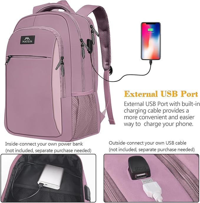 MATEIN Travel Laptop Backpack, Business Anti Theft Slim Sturdy Laptops Backpack with USB Charging Port, Water Resistant College Computer Bag Gift for Men & Women Teacher Fits 15.6 Inch Notebook