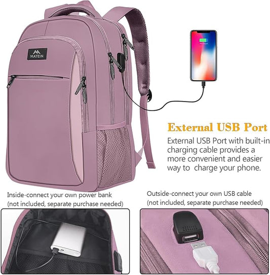 MATEIN Travel Laptop Backpack, Business Anti Theft Slim Sturdy Laptops Backpack with USB Charging Port, Water Resistant College Computer Bag Gift for Men & Women Teacher Fits 15.6 Inch Notebook