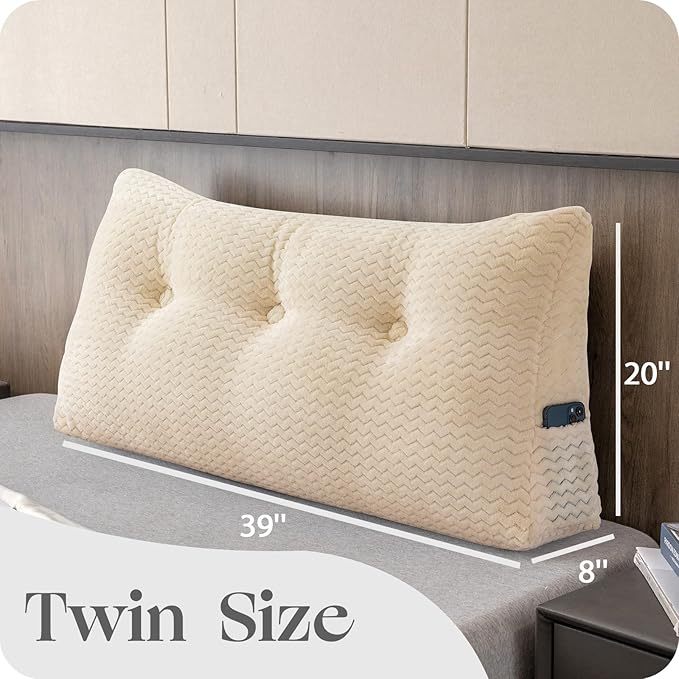 Large Bolster Triangular Headboard Wedge Backrest Positioning Support Bed Rest Reading Pillows Headboard Wedge Pillows for Day Bed with Removable Cover