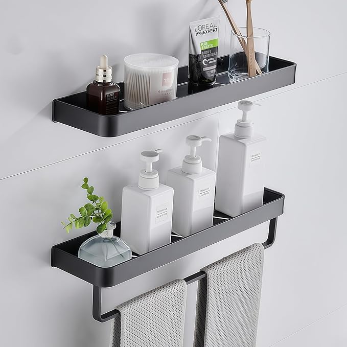 2 Pieces Bathroom Shower Floating Shelves Wall Mounted Shower Caddy Basket Shelf Storage Organizer Shelves for Bathroom, Kitchen, Living Room,15.75 Inch/ 40 cm