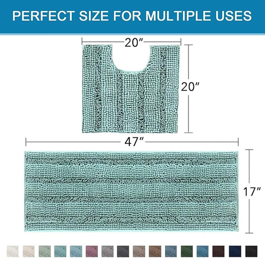 H.VERSAILTEX Bathroom Rugs Bath Rug Set 2 Piece Bathroom Contour Rug Toilet Mat Sets Non Slip Contour Bath Rug Ultra Thick Water Absorbent Striped Bath Mats(47" x 17" Plus 20" x 20" U, Eggshell Blue)