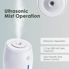 Aqua Glo Personal, Portable Humidifiers for Bedroom – Ultrasonic Cool Mist Humidifier with Built In Rechargeable Battery. Air Humidifier for Baby, Plants, Home, Office, Travel. White