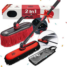 2In1|2MOPS(Car Wash Brush Mop*1 & Car Duster Mop*1) with 1 Long Handle|Microfiber Car Brushes for Washing Exterior,Car Wash Accessories Scratch Free,Car Wash Mop for Rv Truck Boat