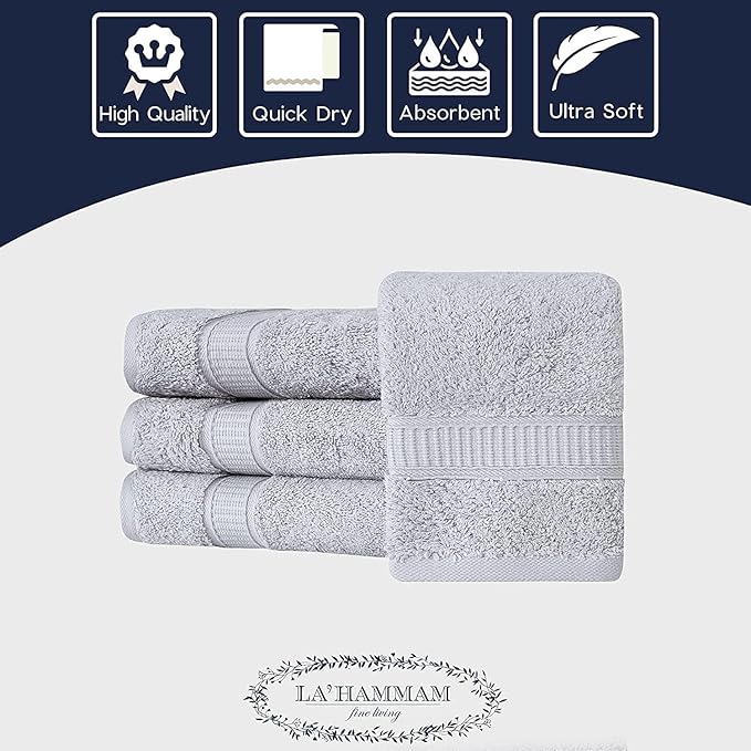 Personalized Towels, Hotel & Spa Quality, Super Soft, Highly Absorbent, Bathroom Towel Sets, 100% Turkish Genuine Cotton Monogrammed Towels 2 Piece Hand Towel Set for Face, Dorm, Gym & Spa, Light Grey