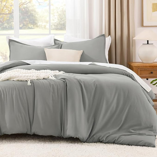 Litanika Comforter Set, Lightweight Solid Bedding Comforter Set, Fluffy Down Alternative Bed Set, Midium Grey, Full