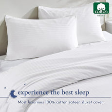 California Design Den Striped White Duvet Cover Queen/Full Only - Premium 400 Thread Count 100% Cotton Duvet Cover Queen, Sateen, Queen Comforter Cover, Button Closure and Corner Ties (Striped White)