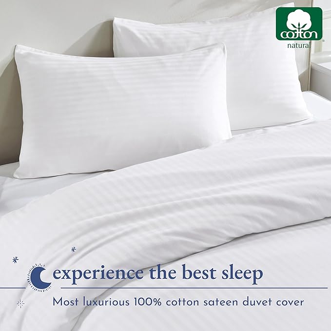 California Design Den Twin XL/Twin Duvet Cover Cotton Only - Premium 400 Thread Count, Natural 100% Cotton Duvet Cover Only, Soft Sateen Weave, Button Closure and Corner Ties - Striped White