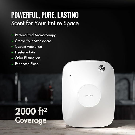 Airversa Smart Waterless Essential Oil Diffuser, 400mL Capacity with 200mL Fragrance Scent Oils, Up to 2000 sq ft Scent Air Machine with 12A1V Power Adapter for Large Room, ANA White Kit