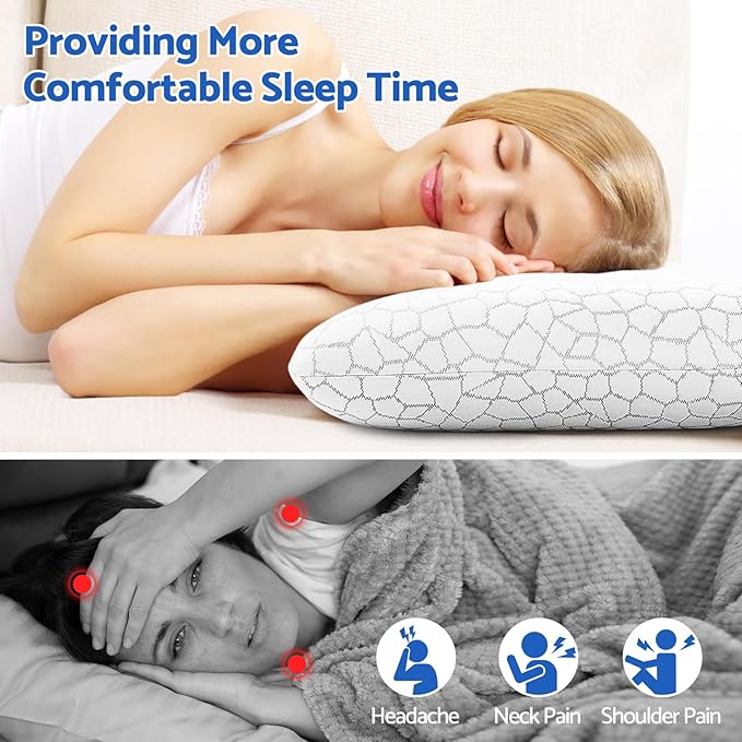 Memory Foam Pillows for Sleeping, Bed Pillow with Removable and Machine Washable Cover, Bed Pillow for Side, Back and Stomach Sleepers, Queen Size (2 Pack)