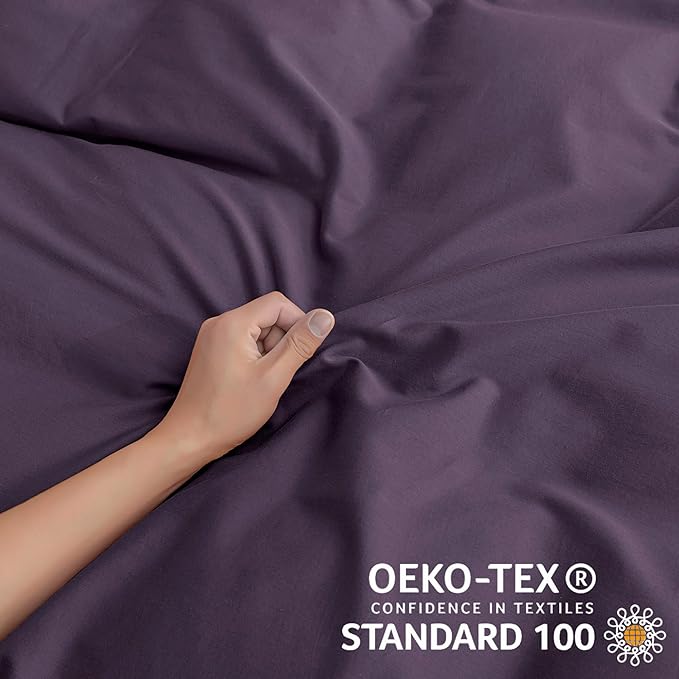 JELLYMONI Purple Duvet Cover King Size - 100% Washed Cotton Linen Like Textured Comforter Cover, 3 Pieces Lightweight Soft Bedding Set with Zipper Closure (Purple, King 104"x90")