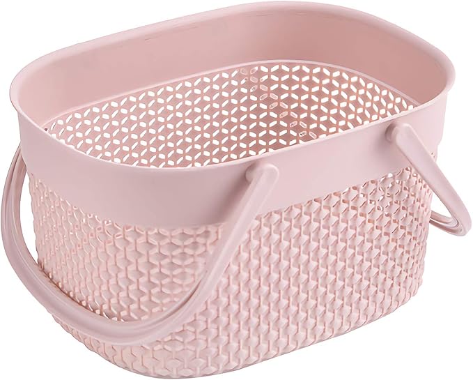 rejomiik Portable Shower Caddy Basket, Plastic Organizer Storage Tote with Handles Toiletry Bag Bin Box for Bathroom, College Dorm Room Essentials, Kitchen, Camp, Gym, Pink