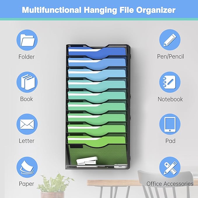 Kuntine.B Wall File Organizer (Black, 11 Tier)