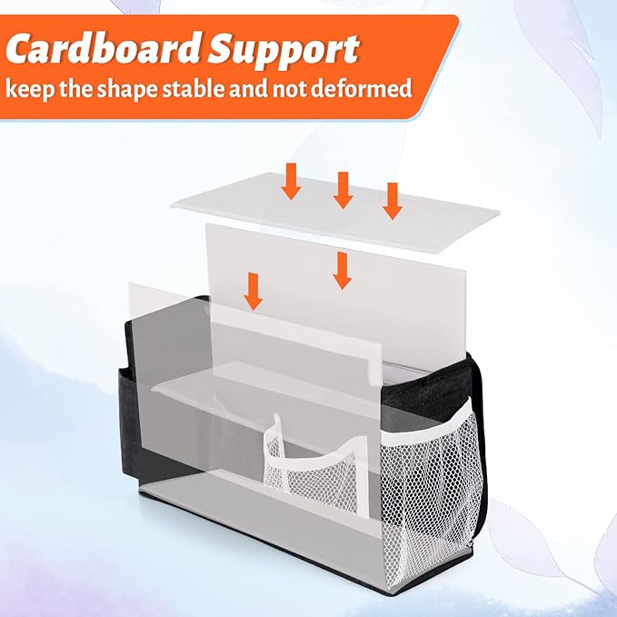 Loghot Bedside Caddy/Bedside Storage Bag Hanging Organizer for Bunk and Hospital Beds,Dorm Rooms Bed Rails,Can be Placed Glasses,Books,Mobile Phones,Keys (New Black-1)