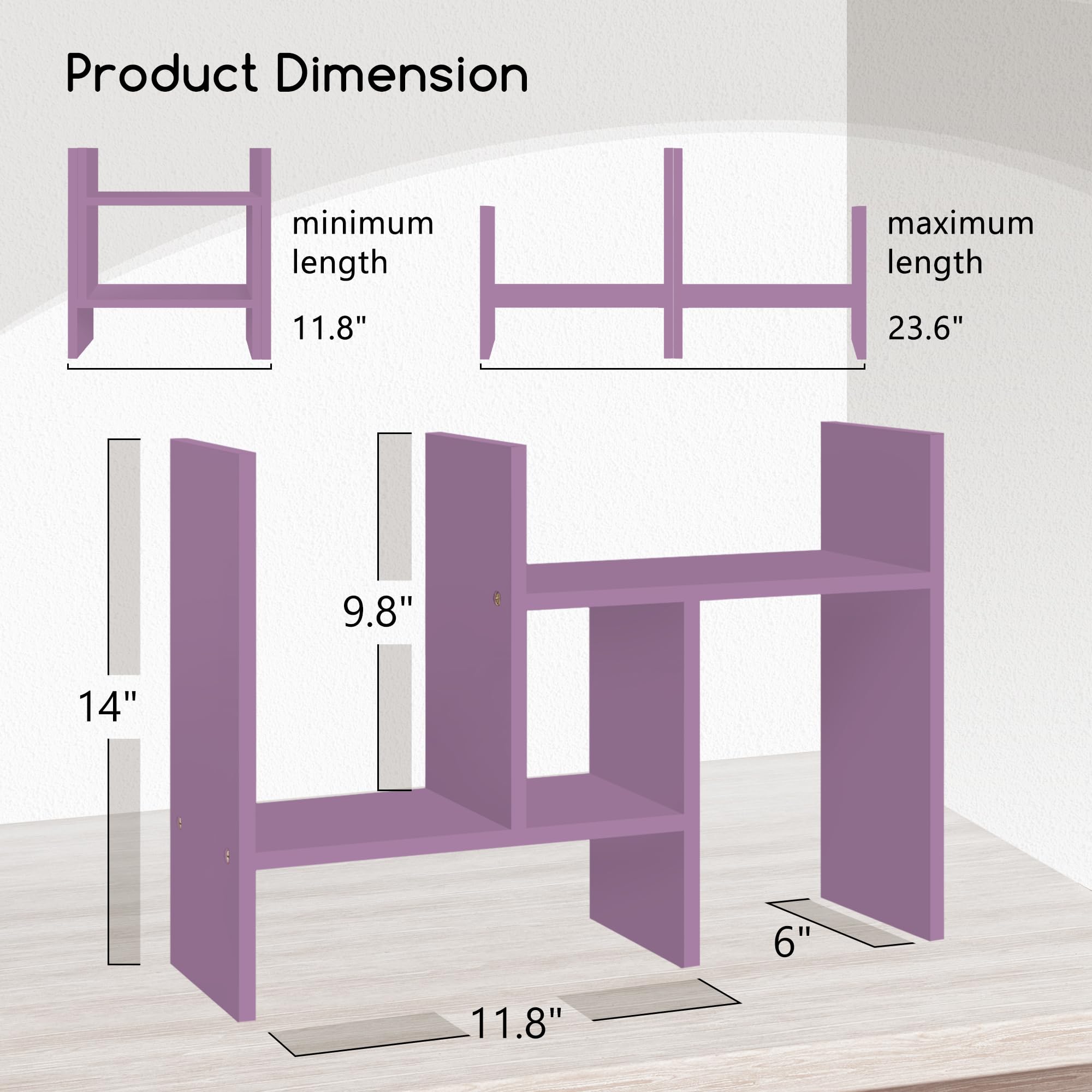 Jerry & Maggie Desktop Organizer Office Storage Rack Adjustable Wood Display Shelf Free Style Double H, Multi-Functional Mini Bookshelf for Desk Natural Stand (Violet) Dormly