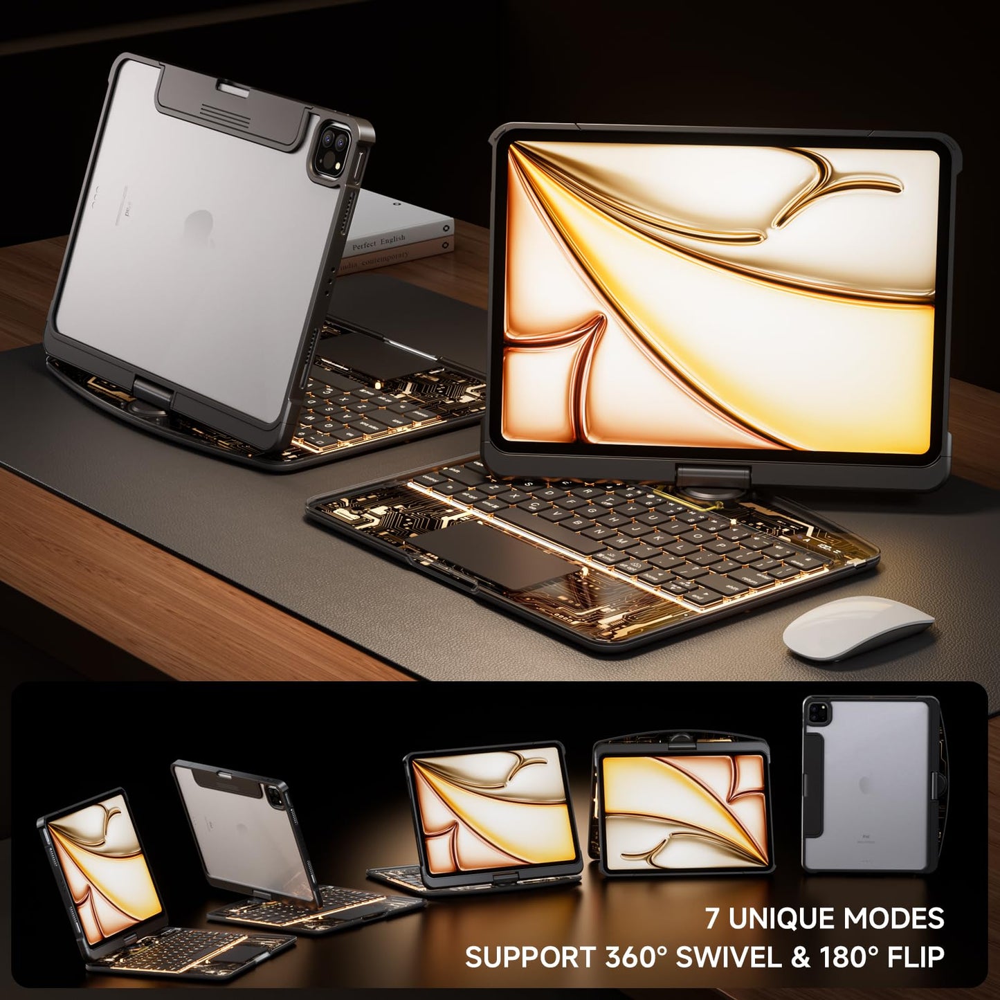 Transparent Keyboard Case for iPad 11” (10th & 11th Gen) – 360° Rotating, Backlit, Trackpad