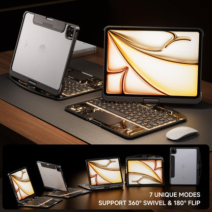 Transparent Keyboard Case for iPad 11” (10th & 11th Gen) – 360° Rotating, Backlit, Trackpad