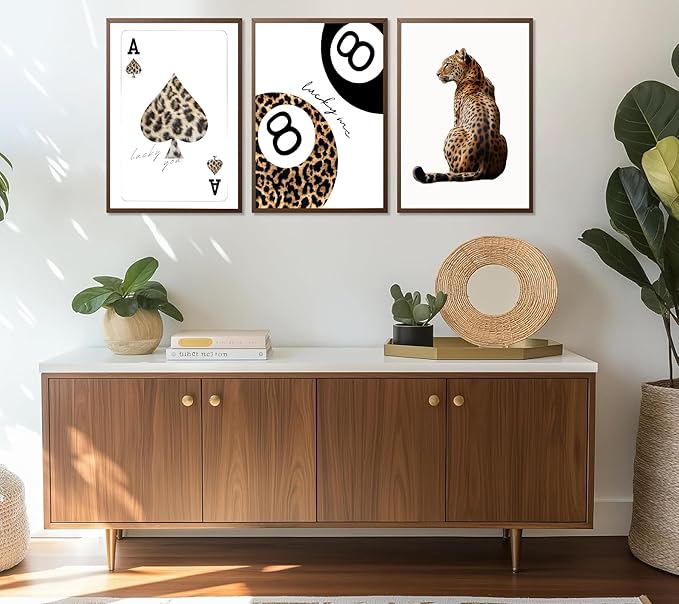 XLYFVLGF 3Pcs Trendy Leopard Canvas Wall Art Cheetah Prints Wall Decor Pictures Funky Lucky You 8 Ball Posters Preppy Aesthetic Paintings for Girls Bedroom Dorm Apartment Decoration 16x24 inch
