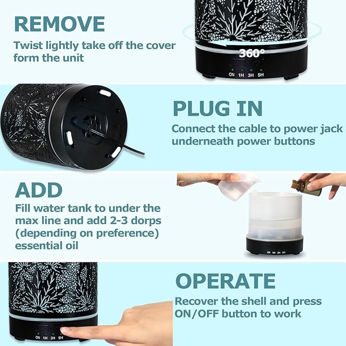 Essential Oil Diffuser Metal Aromatherapy Oil Diffusers for Large Room,Maple Leaf Pattern Ultrasonic Cool Mist Diffuser with Waterless Auto Shut-Off Protection,for Home Office,300ML