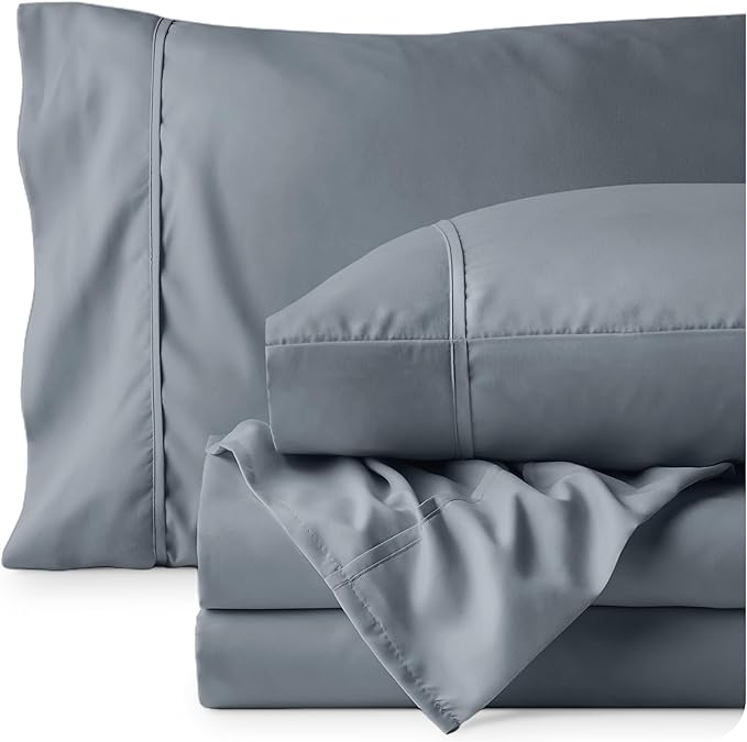 Bare Home Queen Sheet Set - 1800 Ultra-Soft Microfiber Queen Bed Sheets - Double Brushed - Deep Pockets - Easy Fit - 4 Piece Set - Bed Sheets (Queen, Steel Blue)