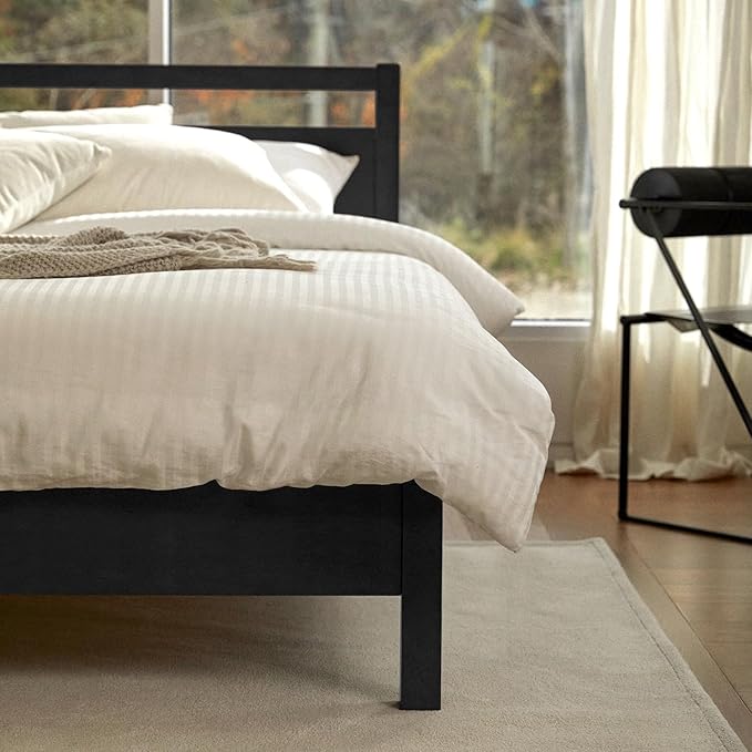 LIFEMENT Signature Wood Platform Bed Frame with Headboard, Essential, Noise Free, Under Bed Storage, No Box Spring Needed, Easy Assembly (Black, Queen (U.S. Standard))