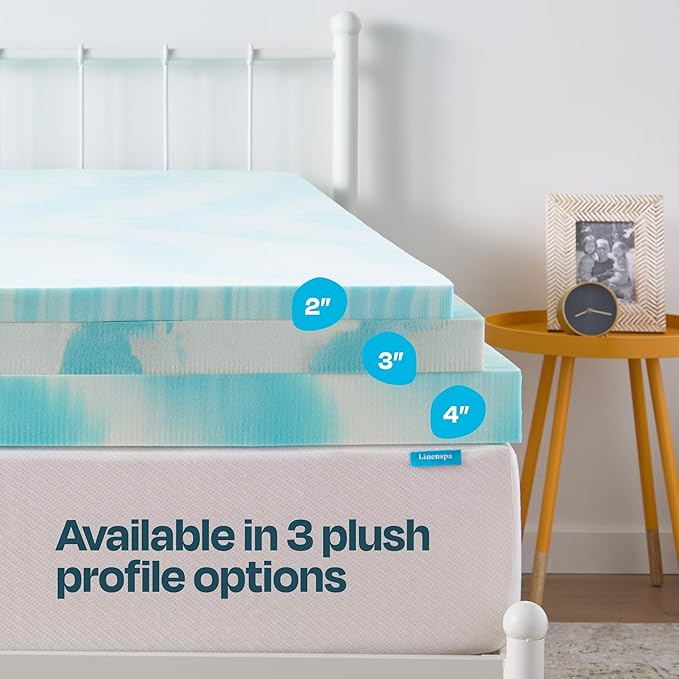 Linenspa 4 Inch Gel Swirl Memory Foam Mattress Topper – Cooling Gel Infused – Pressure Relieving Bed Topper - Mattress Pad – CertiPUR Certified - King Size