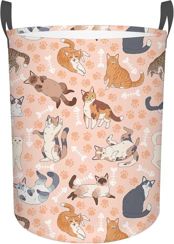 Funny Cats Laundry Basket,Foldable Oxford Cloth Funny Tote Bag Laundry Hamper Clothes Storage Bucket Toy Organizer For Bathroom Laundry Storage Bedroom 18.9x16.5