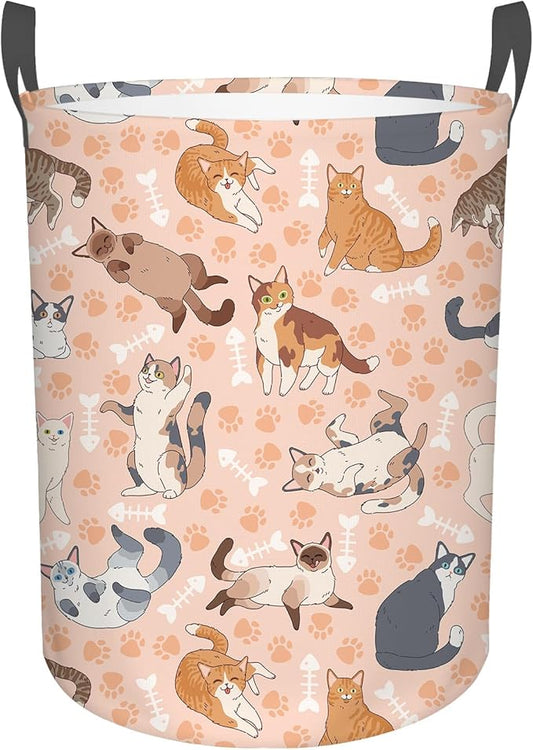 Funny Cats Laundry Basket,Foldable Oxford Cloth Funny Tote Bag Laundry Hamper Clothes Storage Bucket Toy Organizer For Bathroom Laundry Storage Bedroom 18.9x16.5