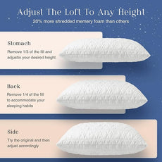 Phantoscope Memory Foam Pillows for Sleeping, Shredded Memory Foam Cooling Pillows Queen Size 2 Pack - Adjustable Bed Pillows for Hot Sleepers, Firm Pillow for Neck Shoulder Pain, Queen