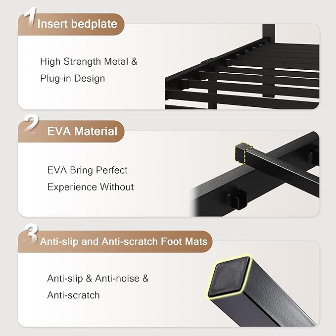 Twin Size Metal Bed Frame, Platform Bed with Faux Leather Button Tufted Headboard, 12" Underbed Storage, Steel Slats Support, No Box Spring Needed, Easy Assembly, Noise-Free, Black