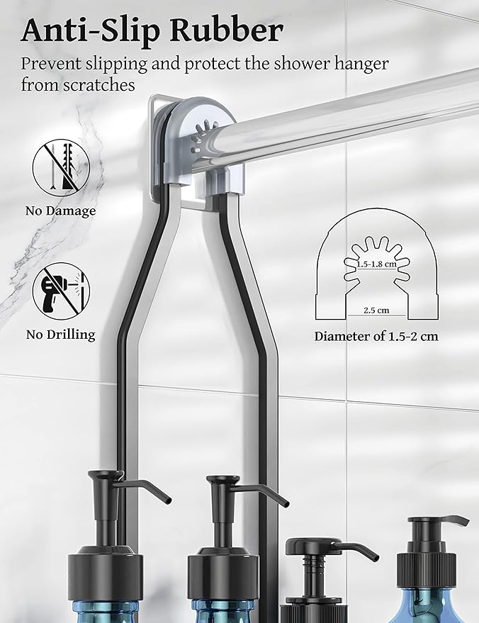 YASONIC Shower Caddy Over Shower Head Never Rust Aluminum Large Hanging Shower Caddy with 10 Hooks for Razor/Sponge - Over The Shower Head Caddy with Soap Basket - Hanging Shower Organizer Black